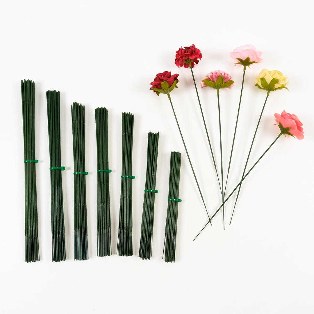 10 / 200 Stück Blumendraht Stengel Kunststoff Künstliche grüne Blumenstöcke 17/20/23/2425/28/30 cm Blumenstiele Pflanzenstummel Draht