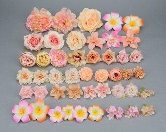 46 pièces ensemble combiné de têtes de fleurs artificielles en soie/rose en vrac, pivoine, tournesol, kit de fleurs artisanales bricolage pour bouquets de fleurs de mariage décor fausse fleur