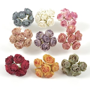 1/5 pacote de flor de seda artificial com fio falso ranúnculo pequenas escolhas de flores para artesanato diy cartões de guirlanda copo bolo coroa decoração rosa falsa