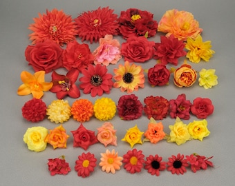 Juego de 40 cabezas de flores artificiales de seda (4-13 cm, rosas, peonías y hortensias), flores artificiales, kit de manualidades para decoración de bodas, baby showers