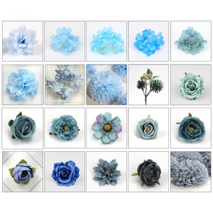 5/100PCS Various Blue Artificial Silk Flower Head Plastic Flower Faux Rose Peony For DIY Crafts Party Floral Arrangement Decor Fake Flower