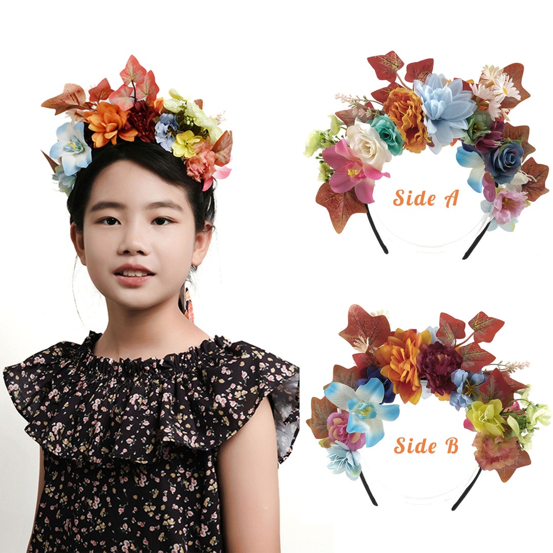 Artificial Silk Flower Crown for Wedding Party Hair Decor 2sides Headpiece Mexican Headband Kids
