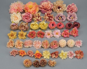 49 stuks kunstzijde bloem combo set / 4-13 cm roos pioen bulk nep bloem voor handgemaakte doe-het-zelf bruiloft woondecoratie accessoire ambachten bloementas