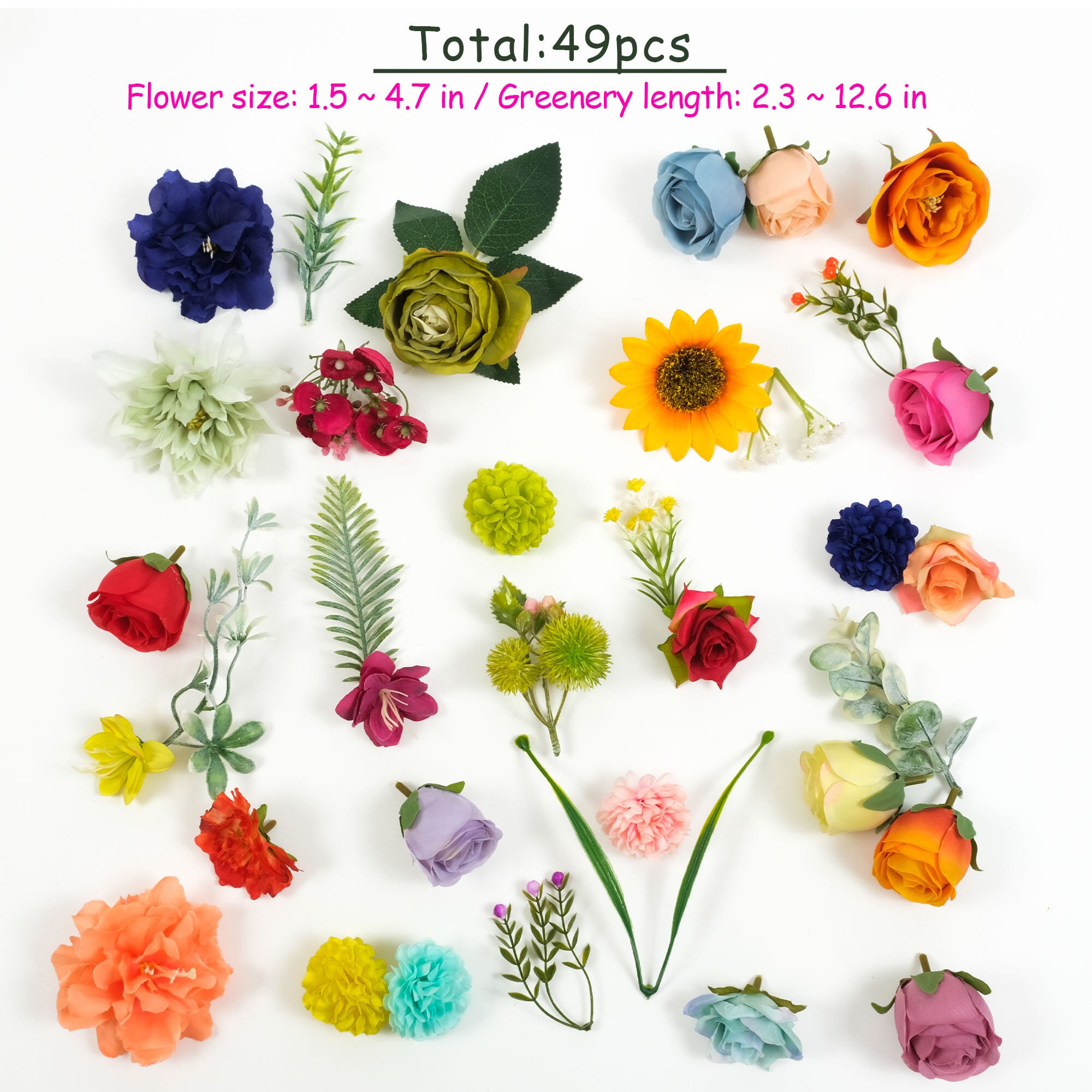 Lot De 25 Fleurs Artificielles Printanières Pour Créations, Déco, Cadeaux - 2 à 4 Grandes Tailles