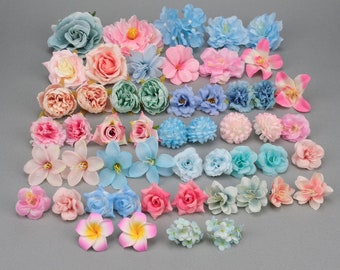 52Pcs Artificial flower heads Combo Set/4.5-12cm Rose,Peony,Silk flower,Bulk Fake flowers For DIY Craft Wedding Home Decoration Accessories