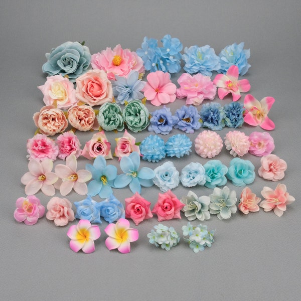 52Pcs Artificial flower heads Combo Set/4.5-12cm Rose,Peony,Silk flower,Bulk Fake flowers For DIY Craft Wedding Home Decoration Accessories