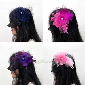 7.9Fascinators Hat Tiare /18Colors-Wedding Corsage / Feather Hairclip For Brial Shower Tea Party Deby / Event Mesh Brooch Accessories image 8