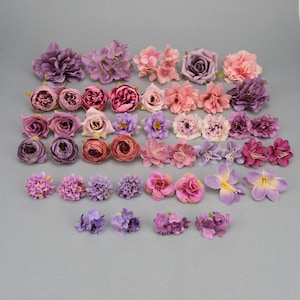 44Pcs Mixing Style Fake Flower Combo Set/4-11cm Bulk Artificial Silk Flower Head/Baby Shower DIY Craft Flower Kit Bridal Wedding Decorations