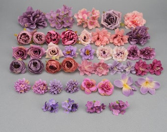 44Pcs Mixing Style Fake Flower Combo Set/4-11cm Bulk Artificial Silk Flower Head/Baby Shower DIY Craft Flower Kit Bridal Wedding Decorations