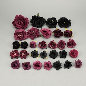Set combinato di teste di fiori di seta artificiale da 32 pezzi di rose finte/4-12 cm di simulazione di fiori bordeaux kit fai da te per bouquet da sposa corpetto scrapbook decor