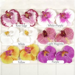 Testa di fiore artificiale da 3'', 2/200 pezzi, fiori finti, 6 colori, orchidea phalaenopsis finta per artigianato fai da te, bouquet, dessert, torte, decorazioni