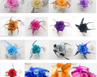 11 Colors Rose Corsage - Feather Wrist Flower Wedding Bridal Fascinator Prom Party Decor Women Brooch Tea Party Boutonniere Wrist Flower