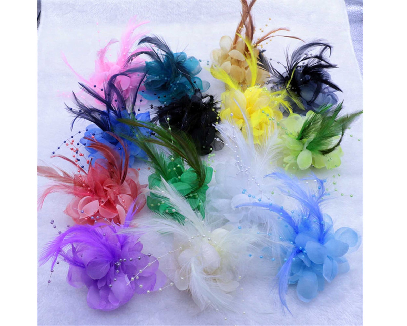 150pcs 18color Bridal Flower Feather Bead Hair Clips 10cm Etsy