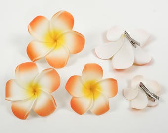 6/7/8/9cm Orange Foam Plumeria Hair Clips Artificial Hawaiian Frangipani Hair Clips for Women Bridal,Wedding,Luau,Beach,Tropical Party Decor