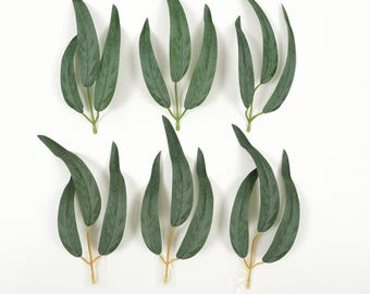 Tallos de eucalipto artificial de 6 colores - Hojas de seda artificiales - Manualidades DIY - Tallos verdes para ramo de novia, boda, jarrón, decoración de centro de mesa