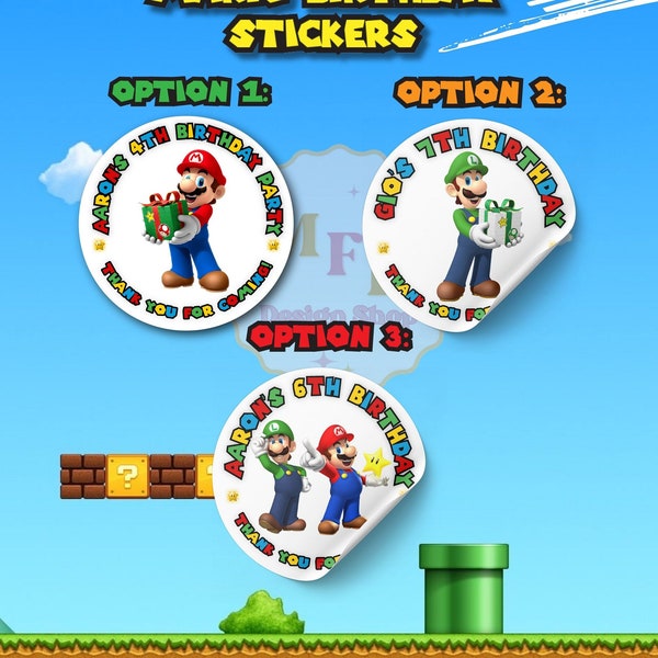 Customized Super Mario Thank You For Coming Stickers, Mario & Luigi Birthday Stickers, Party Favor Sticker, Super Mario Theme, Cupcake label