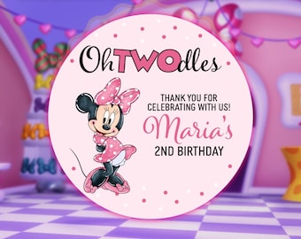 Oh Twodles Birthday, Minnie Birthday Sticker, Minnie Mouse Sticker, Mouse Birthday Label, Minnie Twodles Thank You Tag, Oh Twodles Stickers