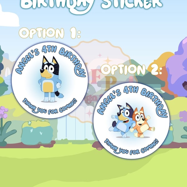 Customized Blue Birthday Stickers, Party Favor Stickers, Personalized Birthday Stickers, Blue Birthday Party Theme, Blue Dog Sticker