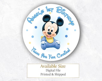 Customized Baby Mickey Birthday Stickers, Baby Mickey Stickers, Printed & Mailed Stickers, PDF File Download,  1st Mickey Birthday Theme