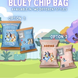 Bluey Chip Bags, Personalized Chip Bags, DogChip Bags, Birthday Chip Bag, Any Event Chip Bag, Party Favor, Customized, Bingo Chip Bag,