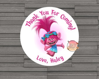 Party Favor decal Set Personalized Troll World tour Birthday Party Stickers Party Favor decal Set Personalized Troll World tour Birthday Party Stickers