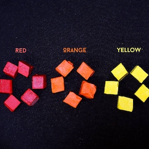 May include: Red, orange, and yellow square tiles arranged in a heart shape. The tiles are labeled "RED", "ORANGE", and "YELLOW".