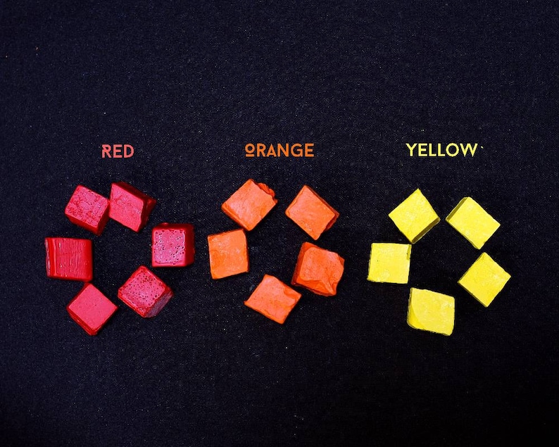 May include: Red, orange, and yellow square tiles arranged in a heart shape. The tiles are labeled "RED", "ORANGE", and "YELLOW".