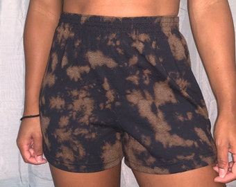 bleach dye sleep shorts | cheer short | black tan grey | gifts for her | tie dye shorts