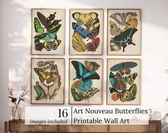 Butterfly Print Wall Art Digital Art Nouveau Print Art Vintage Nature Digital Download Art Print Gallery Wall Set of Prints Downloadable Art