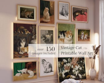 Vintage Katze Drucke druckbare Wandkunst Digitaler Download Galerie Wandkunst Sofortiger Download Katze Kunstdruck Katzenliebhaber Kunst Bauernhaus Wandkunst Katze
