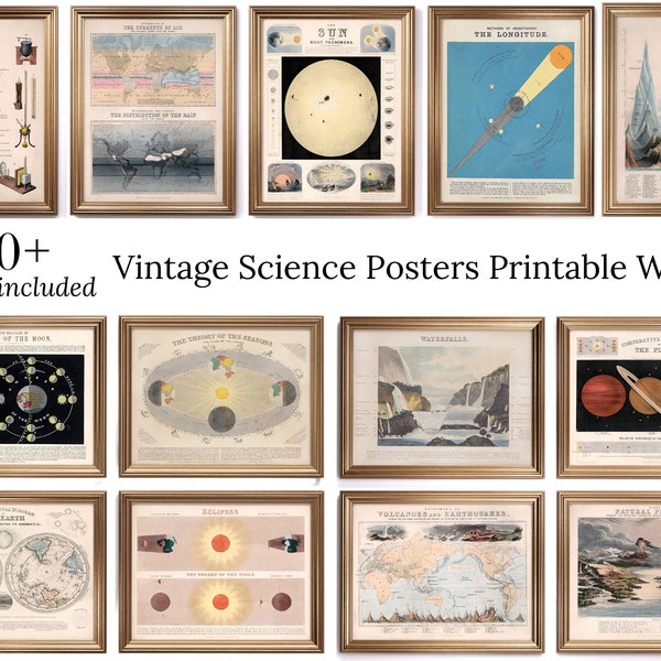 Digital Vintage Science Posters Printable Astronomy Decor for Teacher Wall Decor Vintage Downloadable Print Set Chemistry Planets Art Print