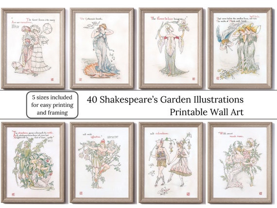Downloadable Shakespeare Decor Vintage Digital Floral Print Wall Art Literature Printable Wall Art Botanical Bundle Prints Decor Farmhouse