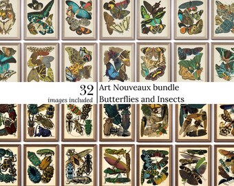 Bundle Insects and Butterfly Prints Wall Art Digital Art Nouveau Print Art Vintage Nature Digital Download Art Print Gallery Wall Set Prints
