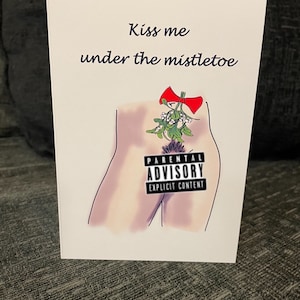 Arte erotica giocherellona Sexy cartolina di Natale BDSM baciami sotto il vischio pene maschio uomo Gallo NSFW arte originale maturo
