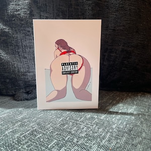 Arte erotica carta impertinente BDSM mutandine tirate da parte donna sottomessa donna mutandine attraverso la figa NSFW originale personalizzato Dom Sub maturo