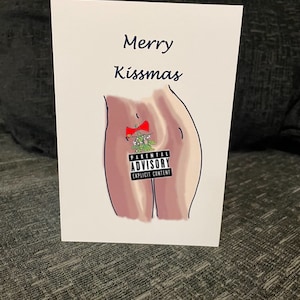 Arte erotica giocherellona Sexy cartolina di Natale BDSM Merry Kissmas vischio figa femminile NSFW originale arte personalizzata matura