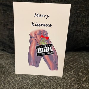 Arte erotica matura giocherellona Sexy cartolina di Natale BDSM Merry Kissmas vischio pene maschio uomo Gallo NSFW arte originale personalizzata