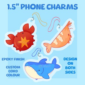 Mini porte-clés de 1,5 po. Sea Creatures - Requin, crevettes et crabe