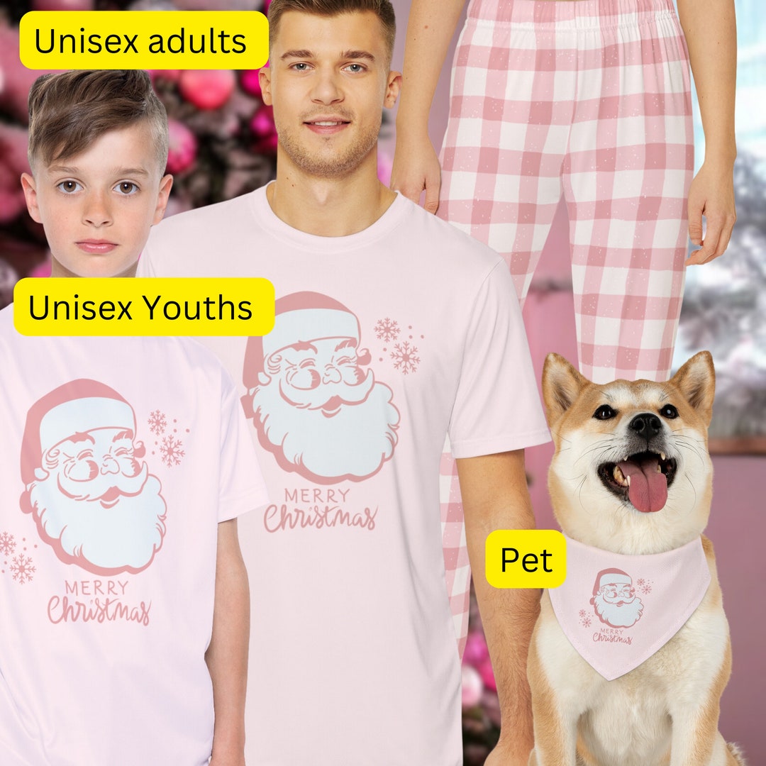 Matching Family Pink Christmas Pajamas, Family Pink Xmas Sleepwear
