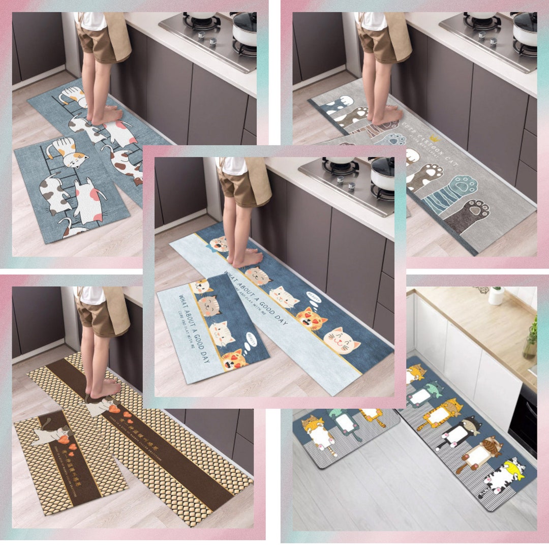 Cartoon Floor Mat Kitchen Strip Rug Simple Kitchen Rug Cat Etsy