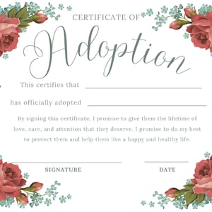 Certificat d&#39;adoption en téléchargement numérique ! ~ Rose ancienne ~