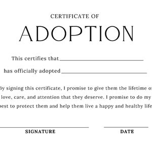 DIGITAL DOWNLOAD - Adoption Certificate! ~Minimalist~