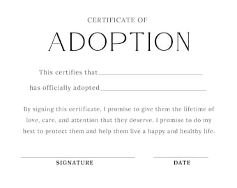 DIGITAL DOWNLOAD - Adoption Certificate! ~Minimalist~