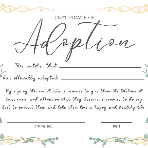 DIGITAL DOWNLOAD - Adoption Certificate! ~Royalty~