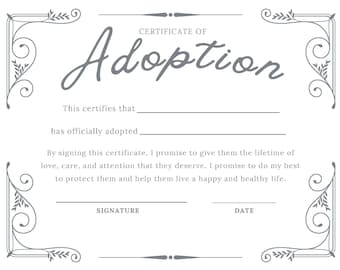 DIGITAL DOWNLOAD - Adoption Certificate! ~Vintage~