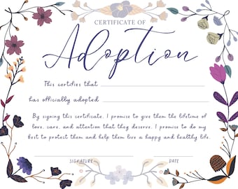 DIGITAL DOWNLOAD - Adoption Certificate! Dark Floral~