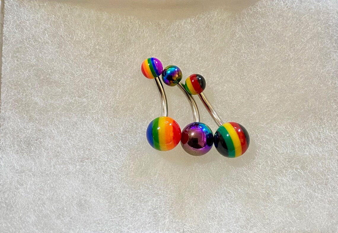 Multi Colored Belly Piercing Bar Belly Ring Stainless Steel Silver