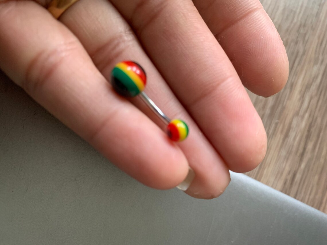 Multi Colored Belly Piercing Bar Belly Ring Stainless Steel Silver