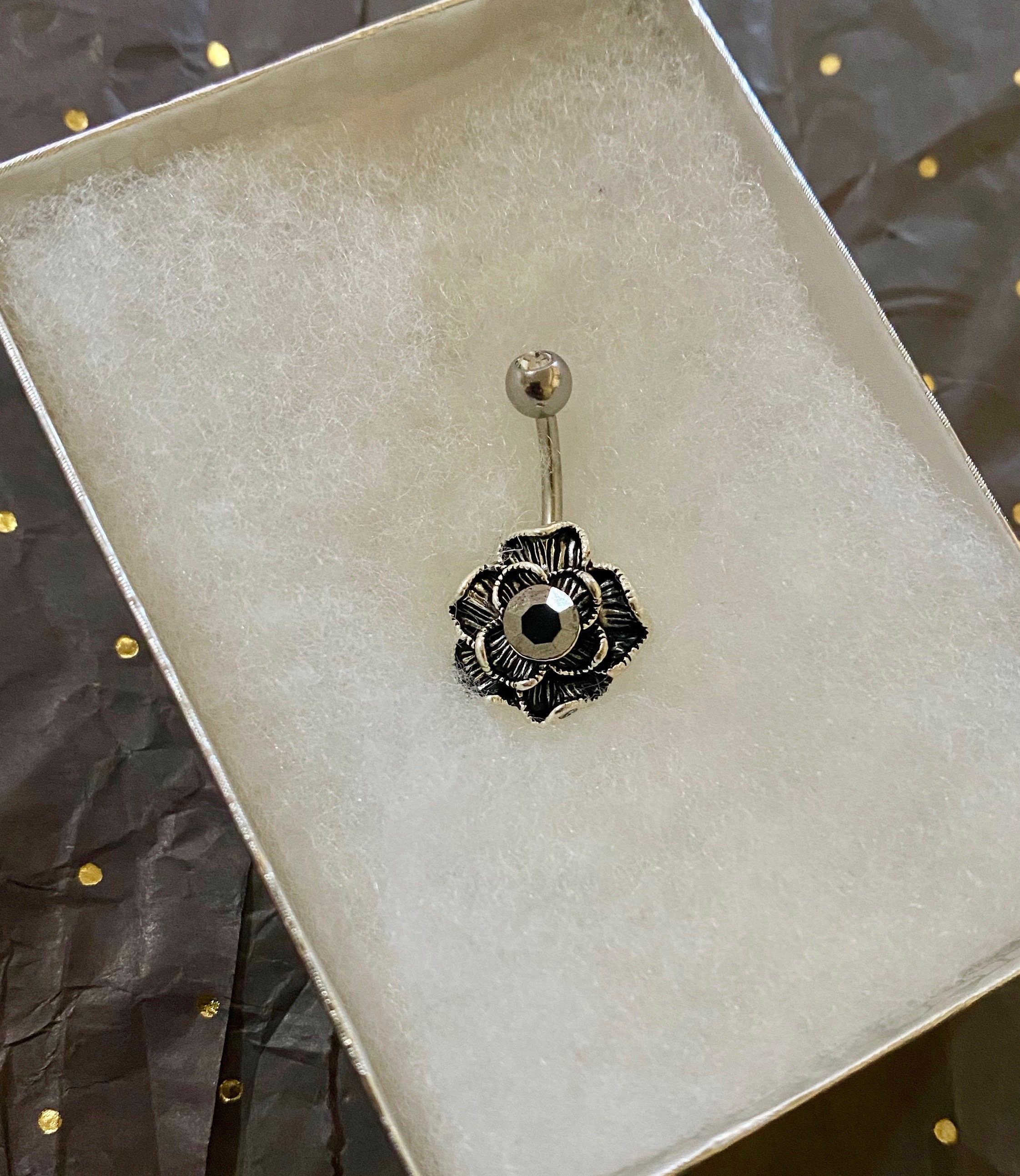 Carved Detail Rose Belly Piercing Bar Belly Ring Stainless Etsy