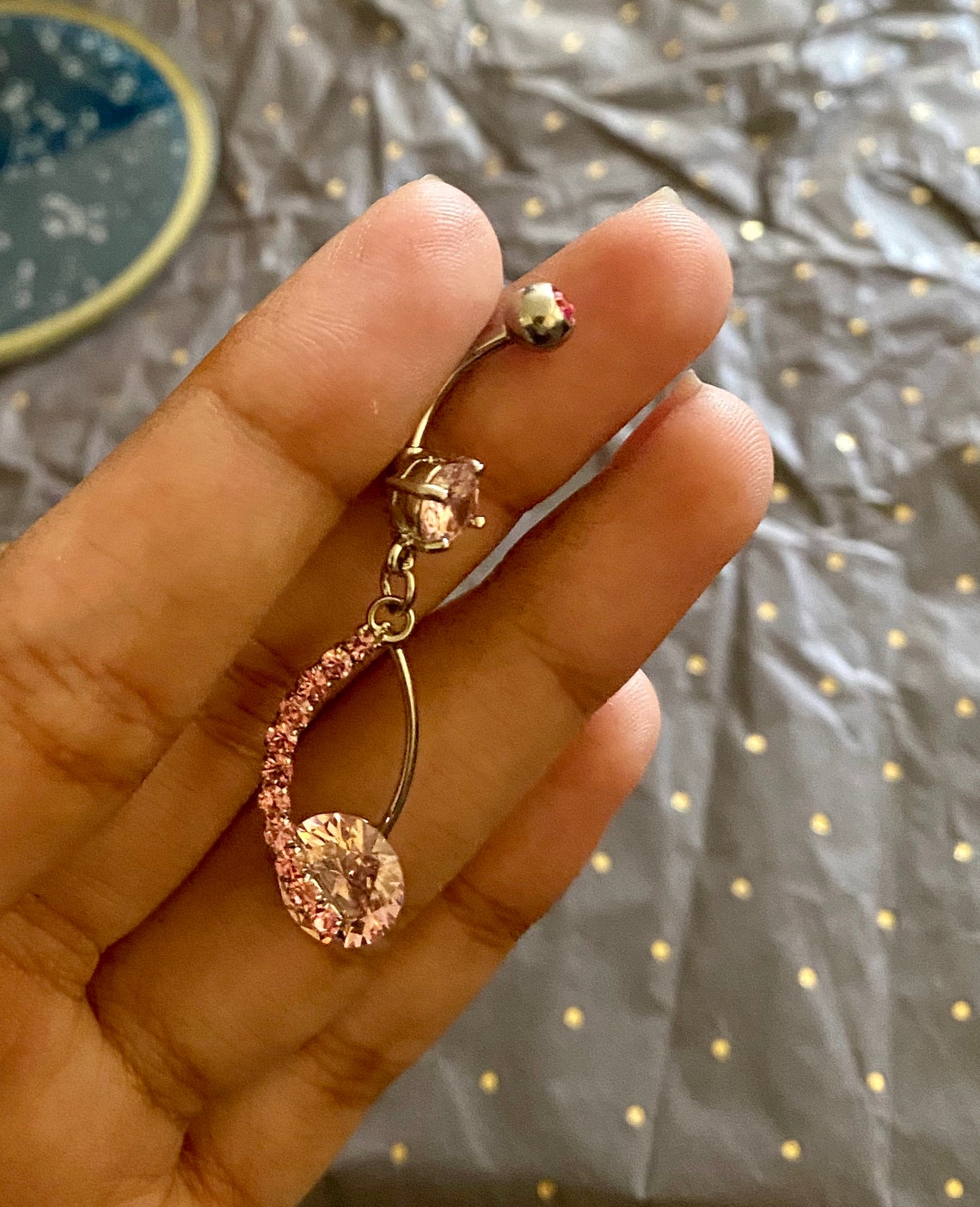 Pink multi gem Belly Piercing Bar Belly Ring Stainless Steel Etsy